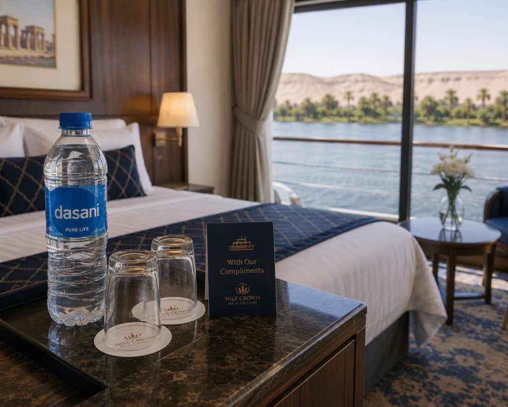 Bottled water on a Nile cruise.