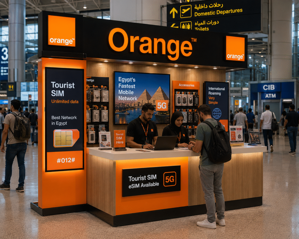 Buying a tourist SIM card at Cairo Airport.