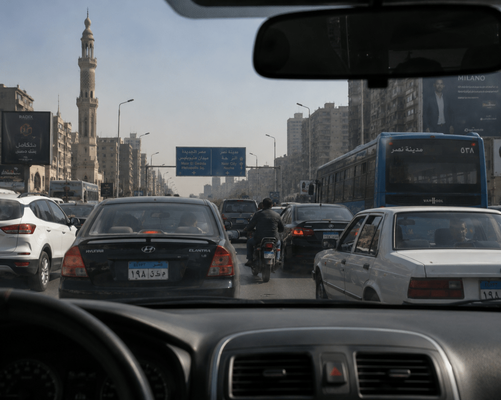 Cairo traffic from inside a vehicle