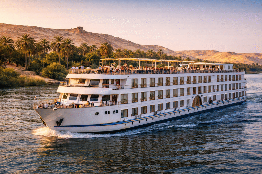 Nile cruise sailing between Luxor and Aswan.