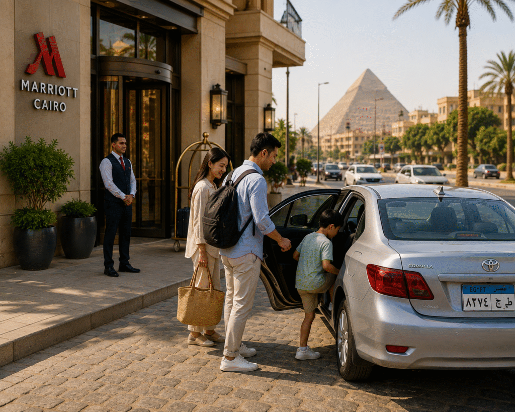 Travelers entering an Uber in Cairo