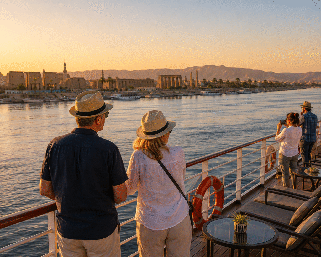 Travelers enjoying views of the Nile during an Egypt itinerary.