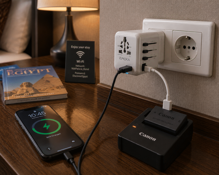 Universal travel adapter used in Egypt.