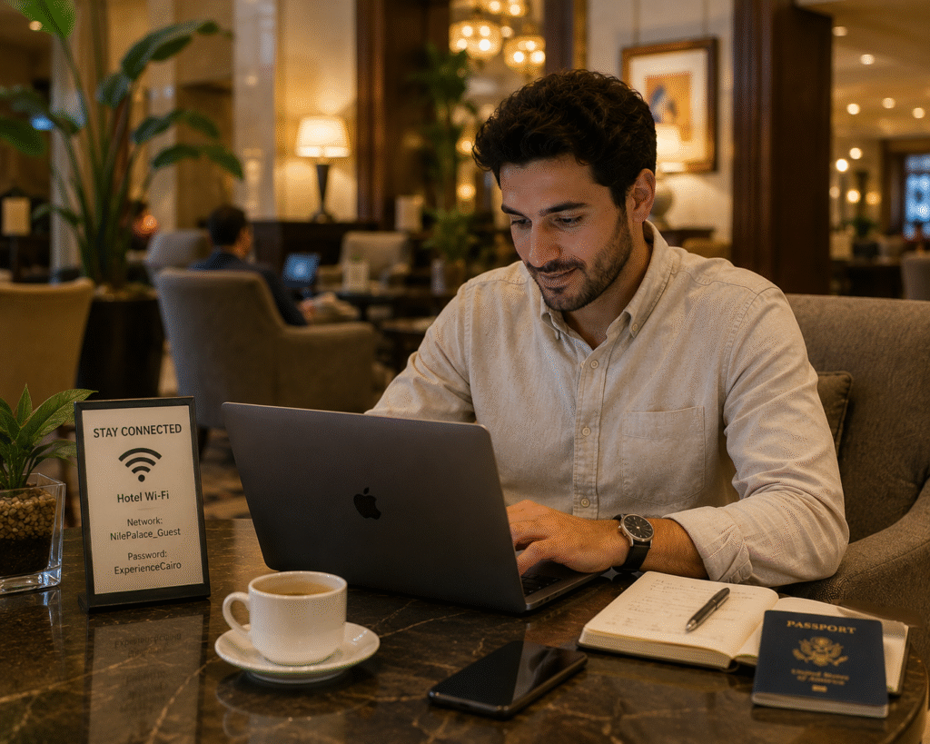 Using Wi-Fi at a hotel in Egypt.