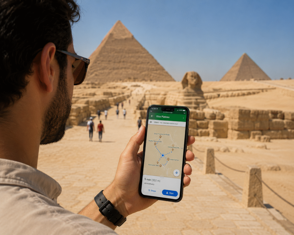 Using offline maps while sightseeing in Egypt.