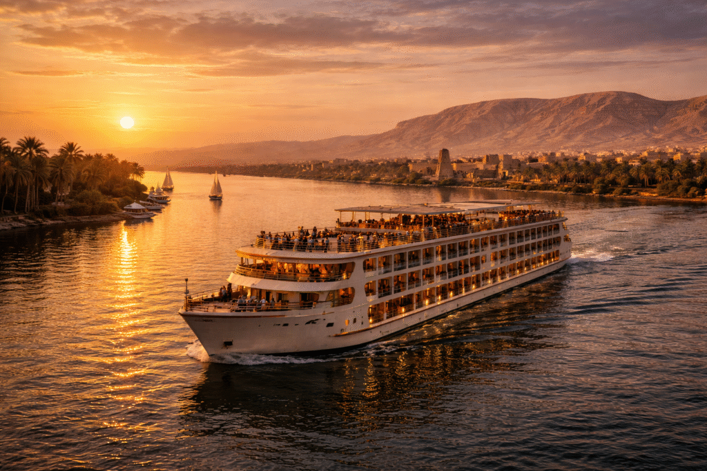 Nile cruise sailing between Luxor and Aswan.